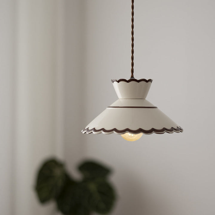 Traditional French Ceramic &amp; Iron Cone Shaped 1-Light Pendant Light For Bedroom &amp; Living Room