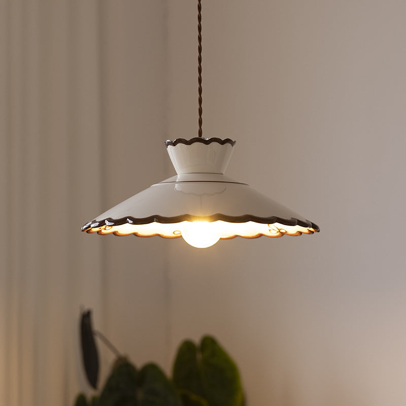 Traditional French Ceramic &amp; Iron Cone Shaped 1-Light Pendant Light For Bedroom &amp; Living Room