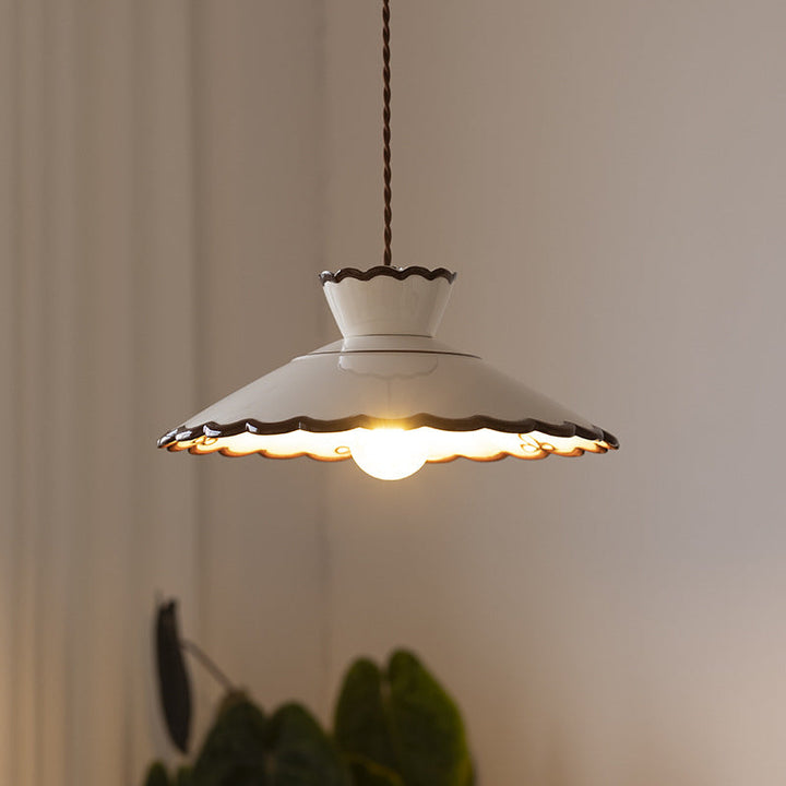Traditional French Ceramic &amp; Iron Cone Shaped 1-Light Pendant Light For Bedroom &amp; Living Room