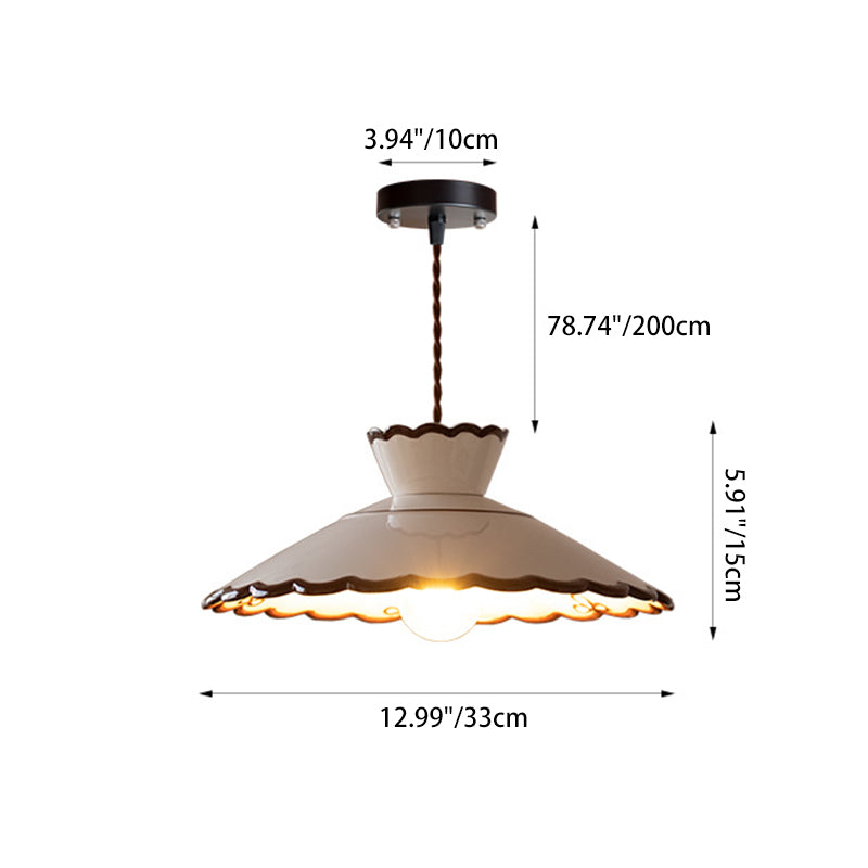 Traditional French Ceramic &amp; Iron Cone Shaped 1-Light Pendant Light For Bedroom &amp; Living Room