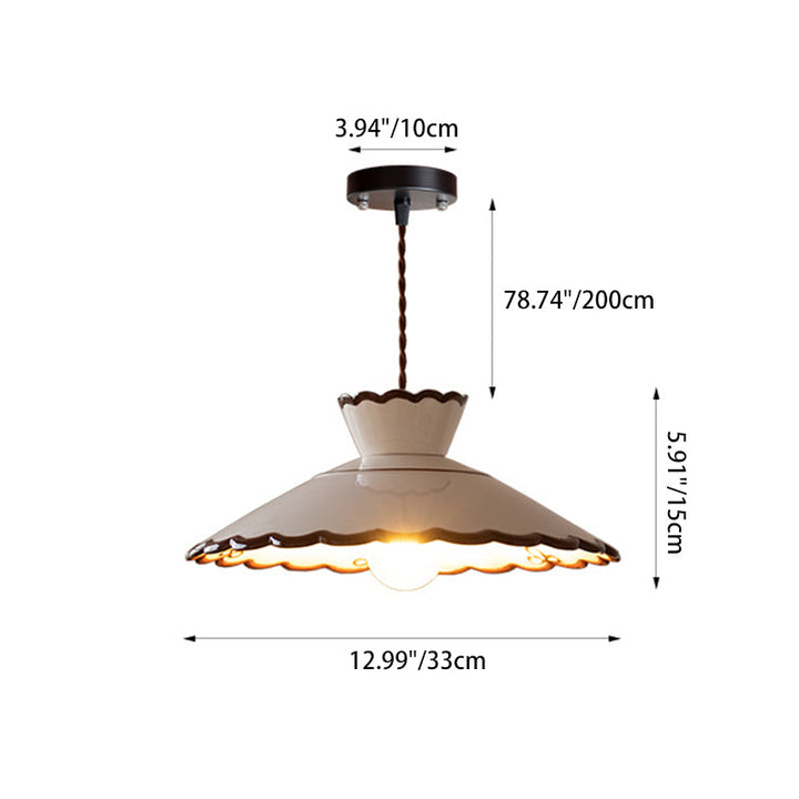 Traditional French Ceramic &amp; Iron Cone Shaped 1-Light Pendant Light For Bedroom &amp; Living Room