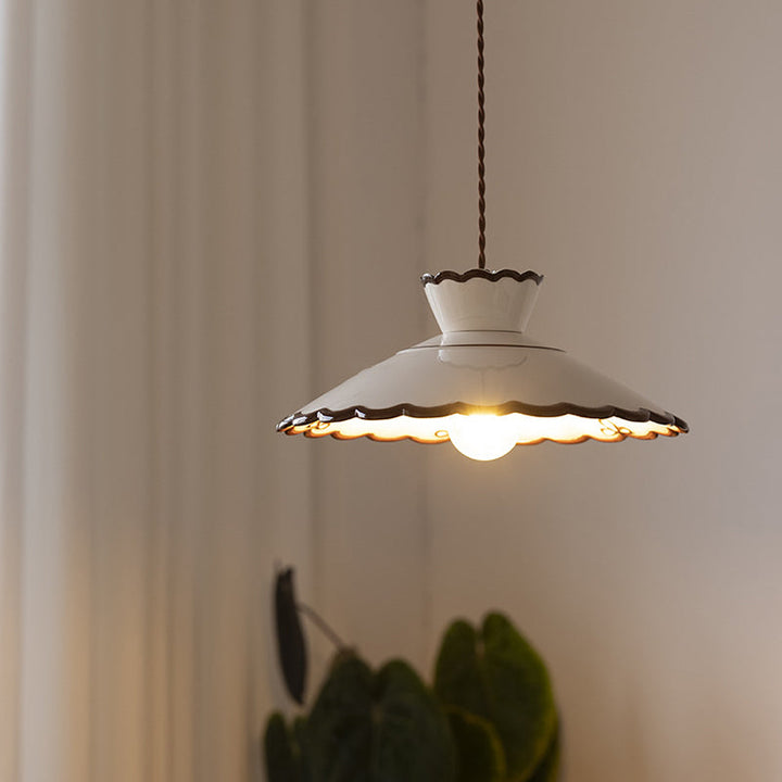 Traditional French Ceramic &amp; Iron Cone Shaped 1-Light Pendant Light For Bedroom &amp; Living Room
