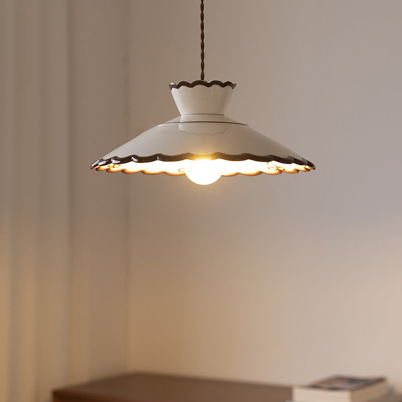Traditional French Ceramic &amp; Iron Cone Shaped 1-Light Pendant Light For Bedroom &amp; Living Room