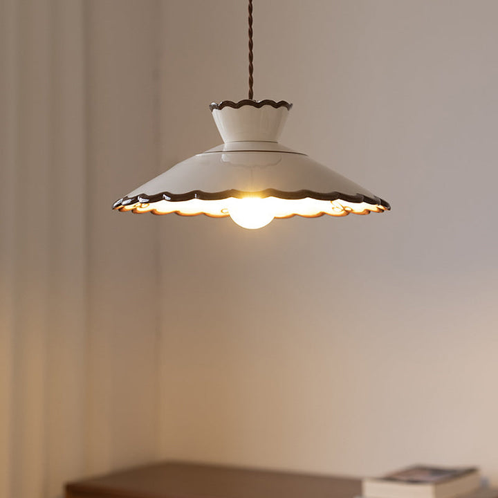 Traditional French Ceramic &amp; Iron Cone Shaped 1-Light Pendant Light For Bedroom &amp; Living Room