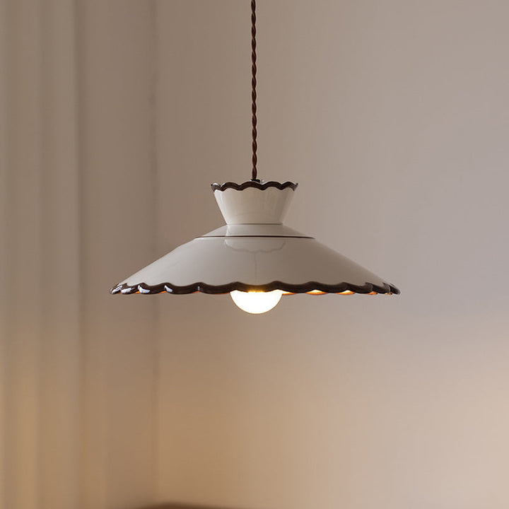 Traditional French Ceramic &amp; Iron Cone Shaped 1-Light Pendant Light For Bedroom &amp; Living Room