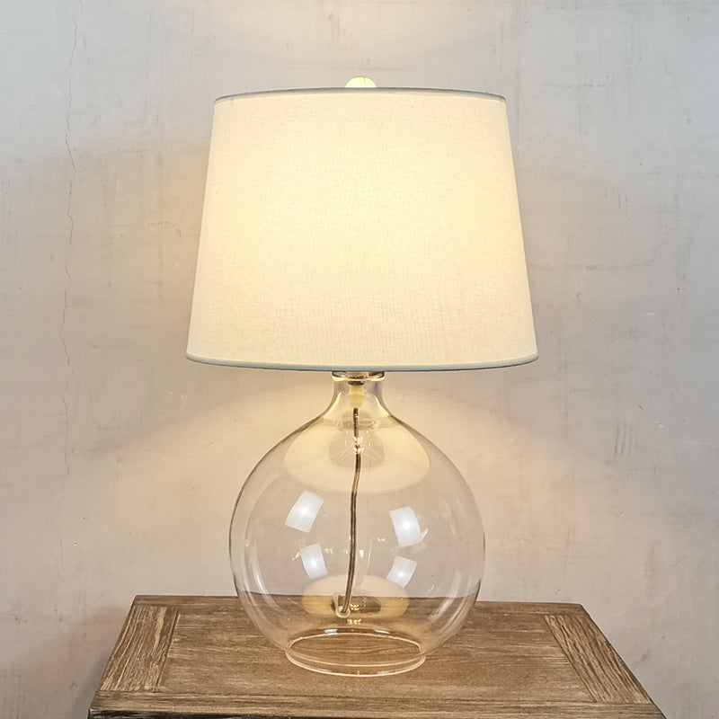 Traditional Rustic Glass &amp; Fabric Round 1-Light Table Lamp For Bedroom And Living Room