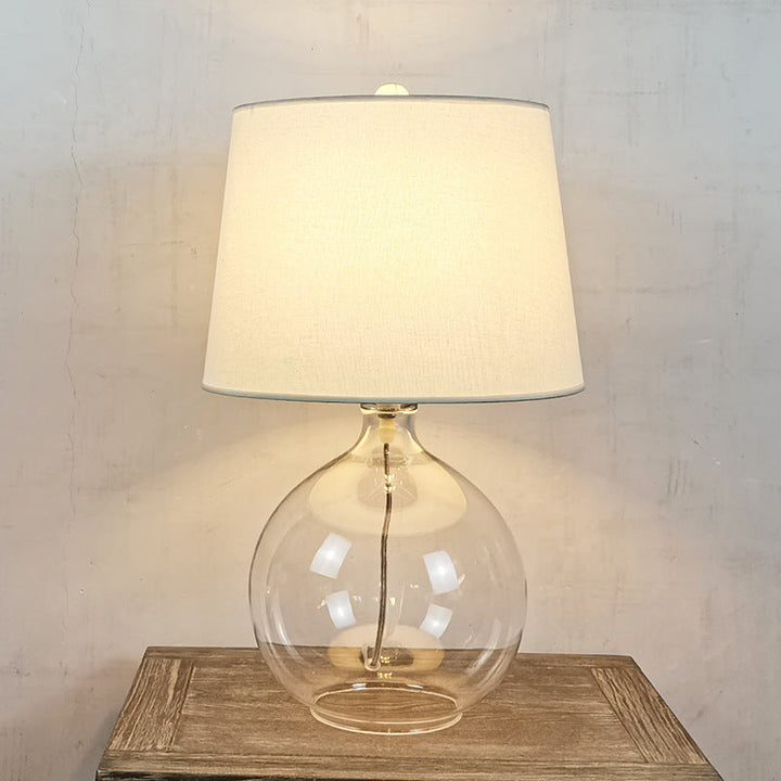 Traditional Rustic Glass &amp; Fabric Round 1-Light Table Lamp For Bedroom And Living Room