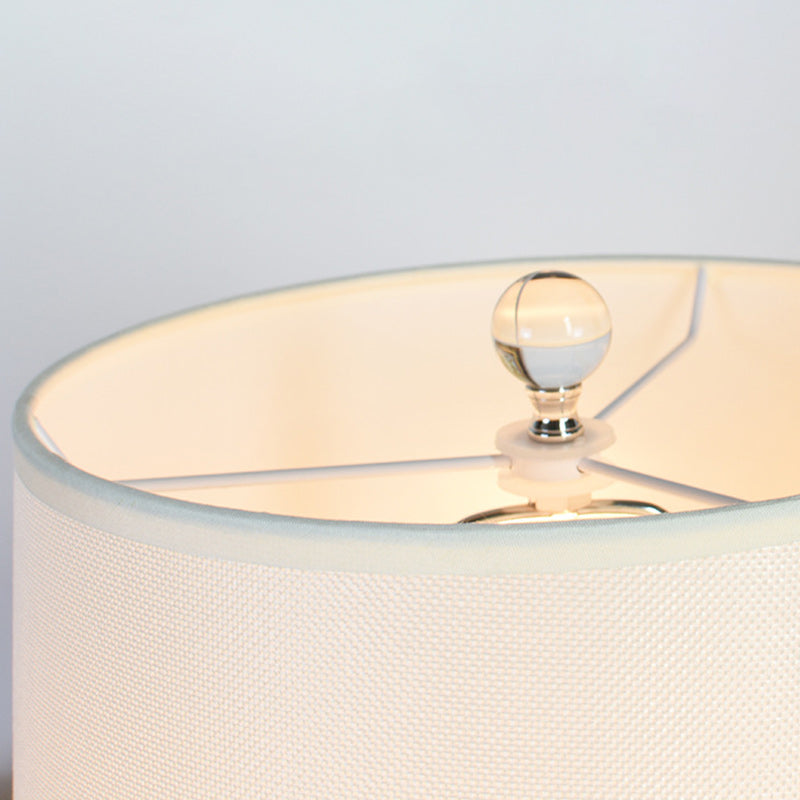 Traditional Rustic Glass &amp; Fabric Round 1-Light Table Lamp For Bedroom And Living Room