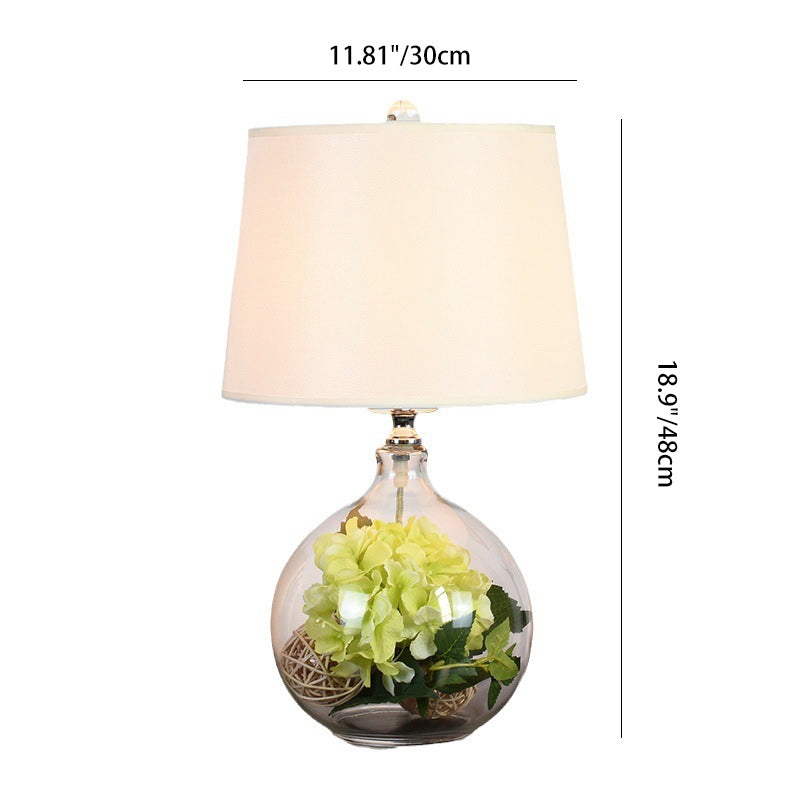 Traditional Rustic Glass &amp; Fabric Round 1-Light Table Lamp For Bedroom And Living Room