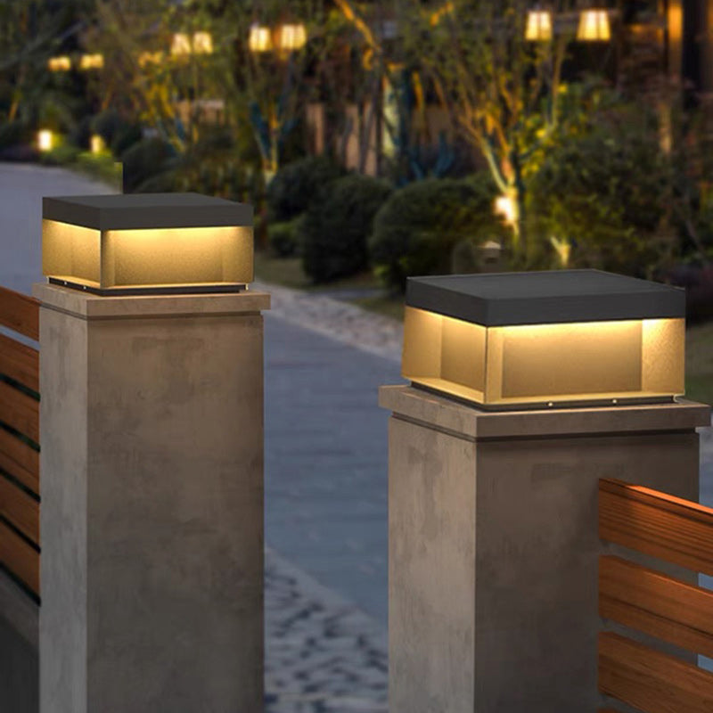 Modern Minimalist Stainless Steel Square LED Outdoor Light With Solar &amp; Waterproof Features For Garden, Patio, Gate