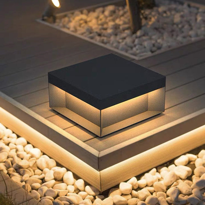 Modern Minimalist Stainless Steel Square LED Outdoor Light With Solar &amp; Waterproof Features For Garden, Patio, Gate