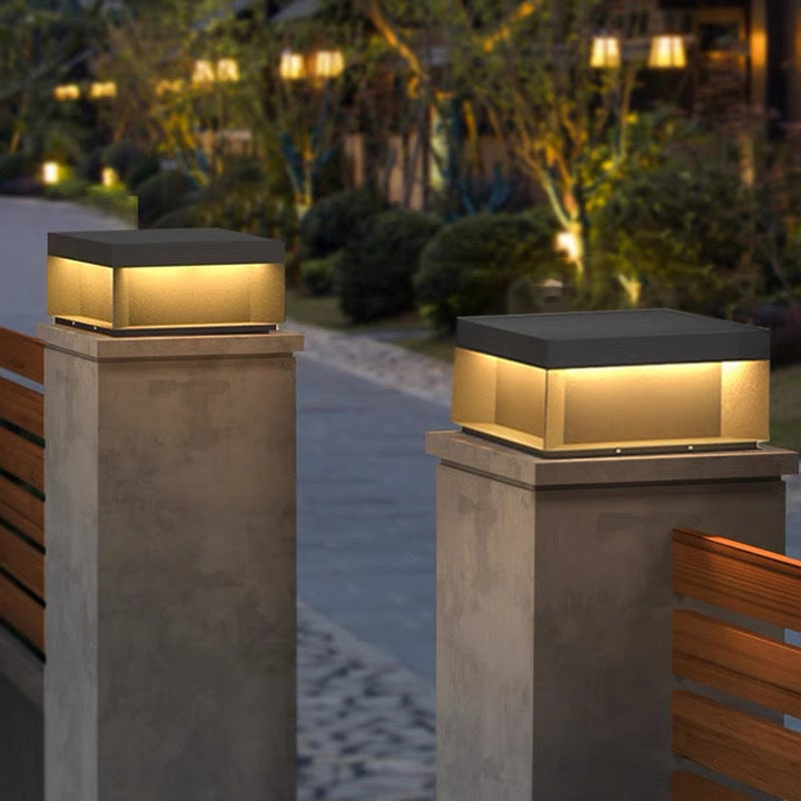 Modern Minimalist Stainless Steel Square LED Outdoor Light With Solar &amp; Waterproof Features For Garden, Patio, Gate
