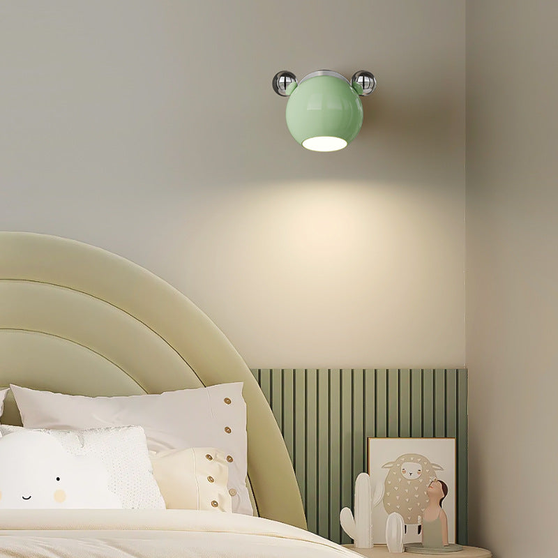 Contemporary Creative Iron Cartoon Bear Kids LED Wall Sconce Lamp For Bedroom