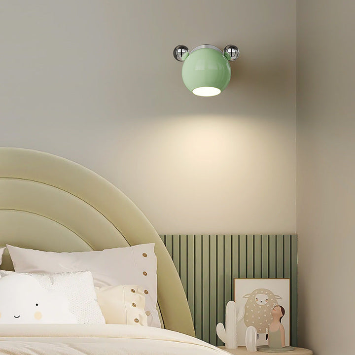 Contemporary Creative Iron Cartoon Bear Kids LED Wall Sconce Lamp For Bedroom