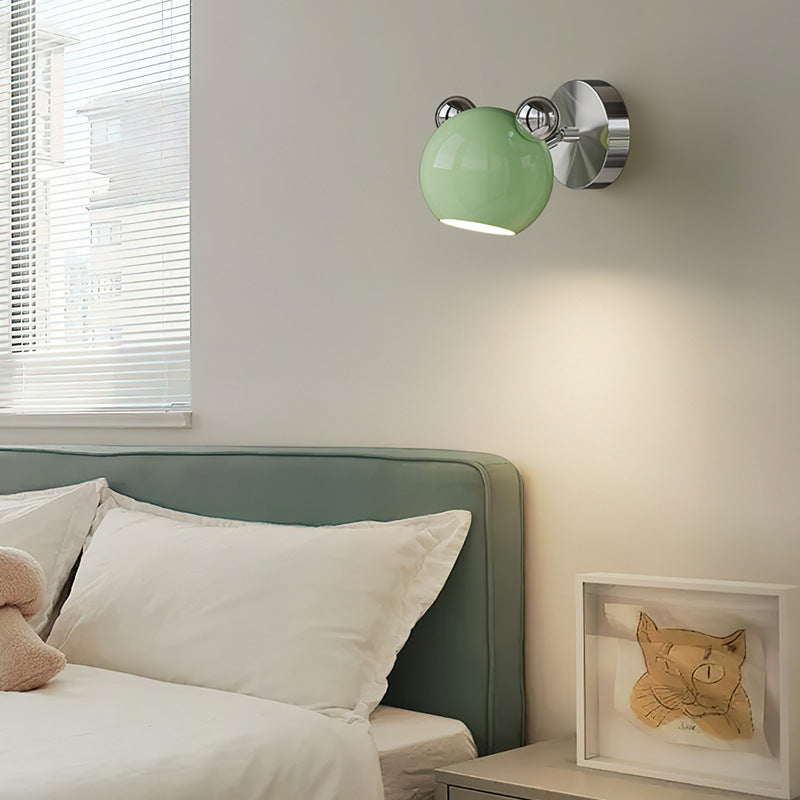 Contemporary Creative Iron Cartoon Bear Kids LED Wall Sconce Lamp For Bedroom