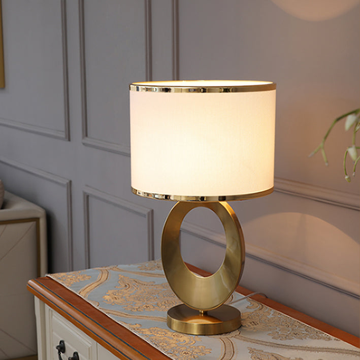 Contemporary Creative Fabric Metal Round-Ring 1-Light Table Lamp For Bedroom &amp; Living Room