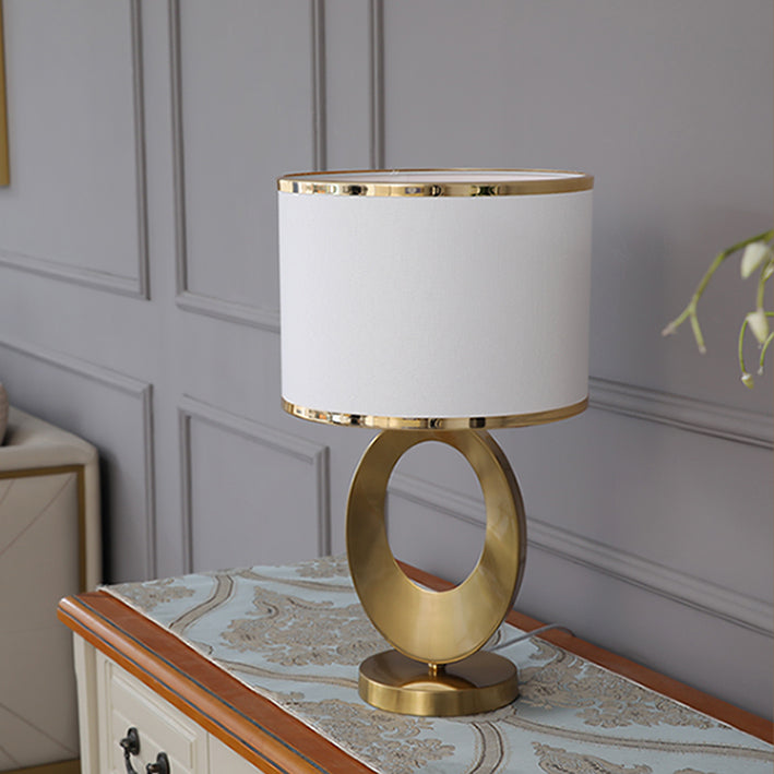 Contemporary Creative Fabric Metal Round-Ring 1-Light Table Lamp For Bedroom &amp; Living Room