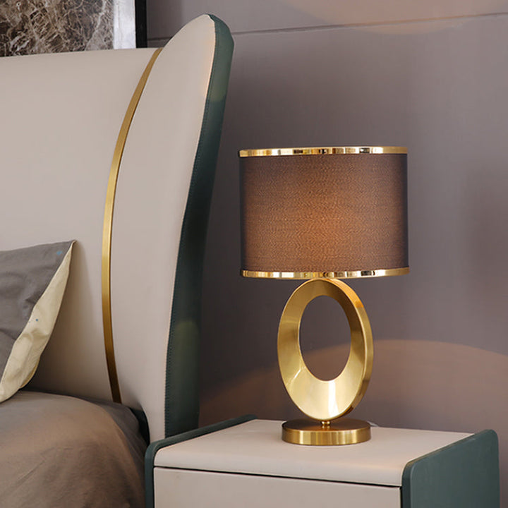 Contemporary Creative Fabric Metal Round-Ring 1-Light Table Lamp For Bedroom &amp; Living Room