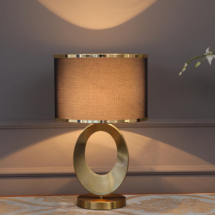 Contemporary Creative Fabric Metal Round-Ring 1-Light Table Lamp For Bedroom &amp; Living Room