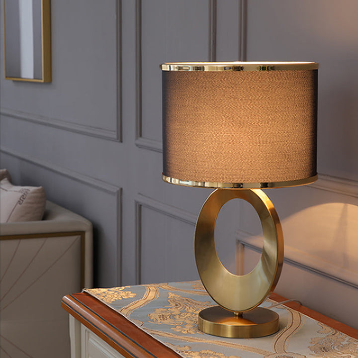 Contemporary Creative Fabric Metal Round-Ring 1-Light Table Lamp For Bedroom &amp; Living Room