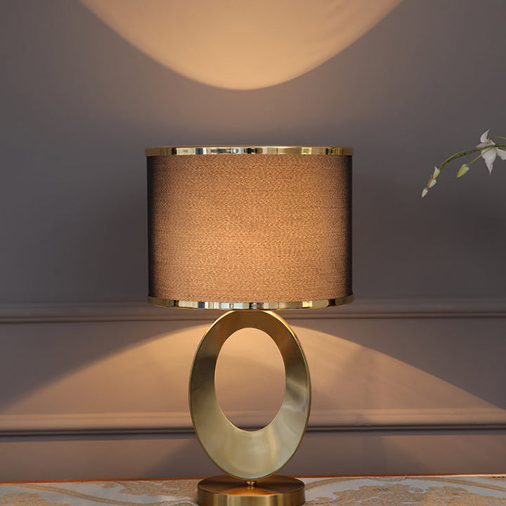 Contemporary Creative Fabric Metal Round-Ring 1-Light Table Lamp For Bedroom &amp; Living Room