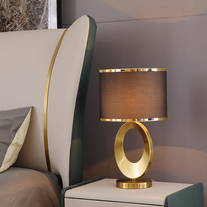 Contemporary Creative Fabric Metal Round-Ring 1-Light Table Lamp For Bedroom &amp; Living Room