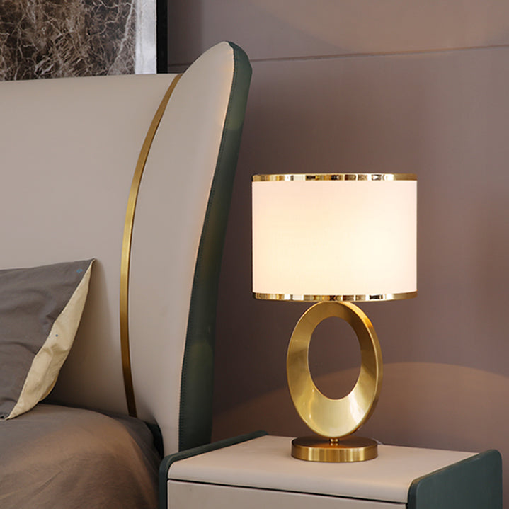 Contemporary Creative Fabric Metal Round-Ring 1-Light Table Lamp For Bedroom &amp; Living Room