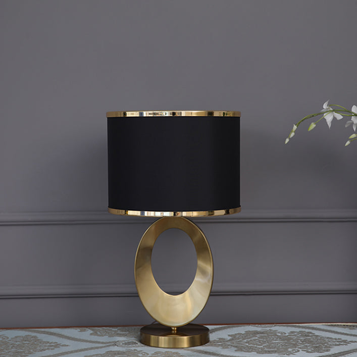 Contemporary Creative Fabric Metal Round-Ring 1-Light Table Lamp For Bedroom &amp; Living Room