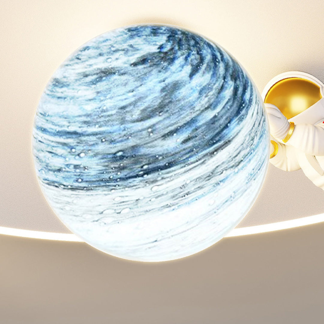 Modern Art Deco Kids Glass Acrylic Iron Astronaut Planet LED Flush Mount Ceiling Light For Bedroom &amp; Living Room