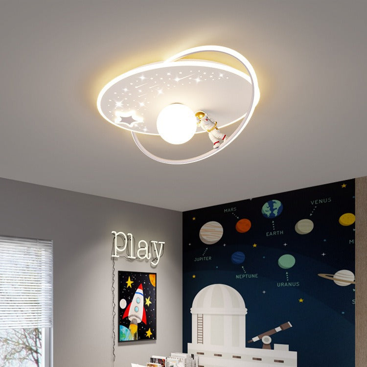Modern Art Deco Kids Glass Acrylic Iron Astronaut Planet LED Flush Mount Ceiling Light For Bedroom &amp; Living Room