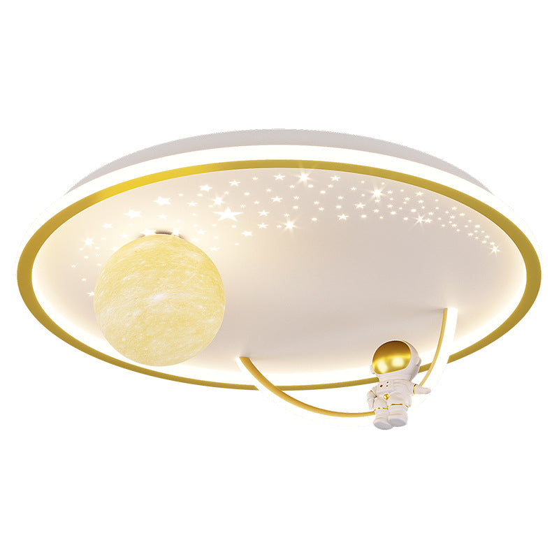 Modern Art Deco Kids Glass Acrylic Iron Astronaut Planet LED Flush Mount Ceiling Light For Bedroom &amp; Living Room