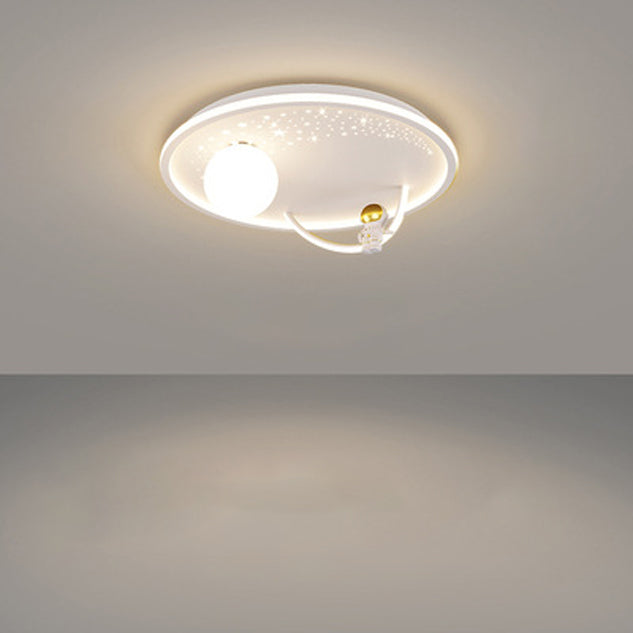 Modern Art Deco Kids Glass Acrylic Iron Astronaut Planet LED Flush Mount Ceiling Light For Bedroom &amp; Living Room