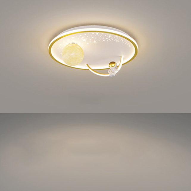 Modern Art Deco Kids Glass Acrylic Iron Astronaut Planet LED Flush Mount Ceiling Light For Bedroom &amp; Living Room