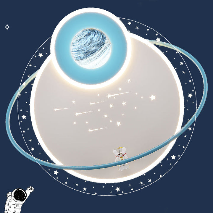 Modern Art Deco Kids Glass Acrylic Iron Astronaut Planet LED Flush Mount Ceiling Light For Bedroom &amp; Living Room
