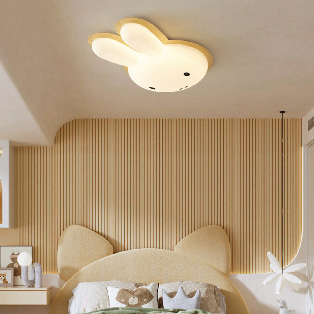 Modern Art Deco Kids PE Iron Rabbit Shape LED Flush Mount Ceiling Light For Bedroom