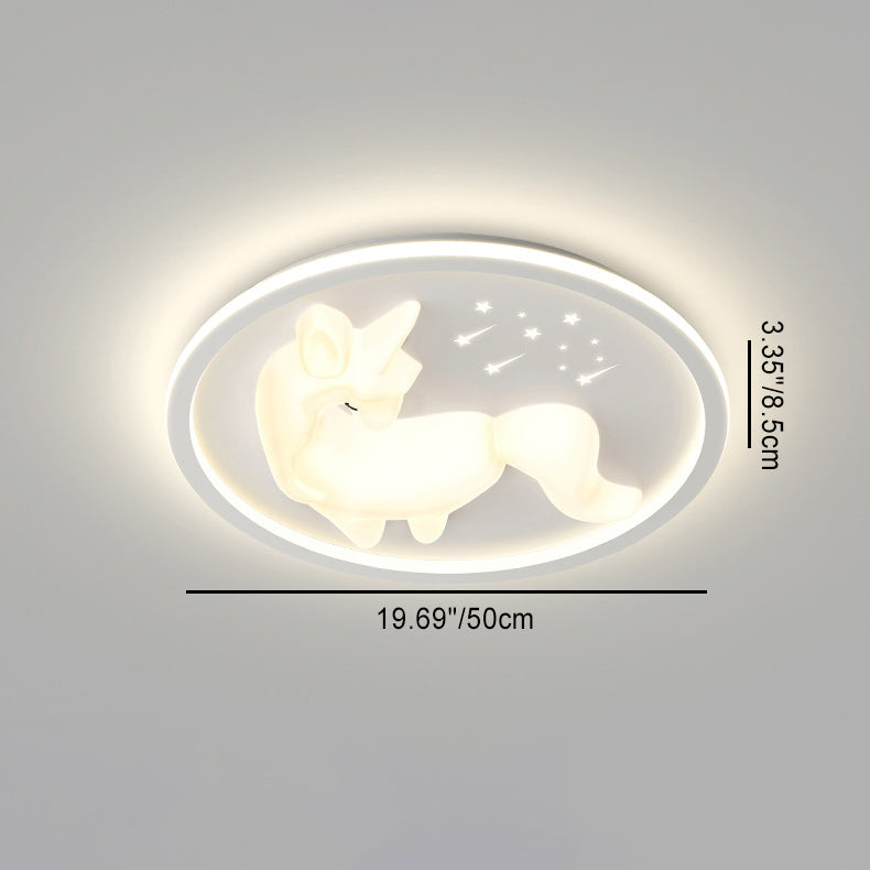 Modern Art Deco Iron PE Unicorn Shape Round LED Flush Mount Ceiling Light For Bedroom &amp; Living Room