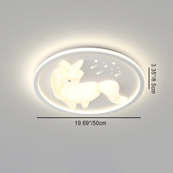 Modern Art Deco Iron PE Unicorn Shape Round LED Flush Mount Ceiling Light For Bedroom &amp; Living Room