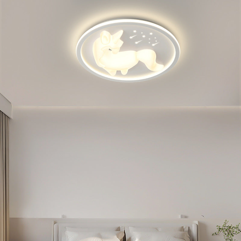 Modern Art Deco Iron PE Unicorn Shape Round LED Flush Mount Ceiling Light For Bedroom &amp; Living Room