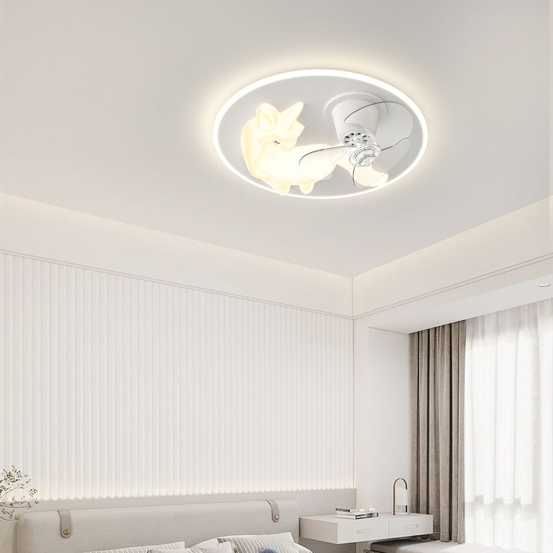 Modern Art Deco Iron PE Unicorn Shape Round LED Flush Mount Ceiling Light For Bedroom &amp; Living Room