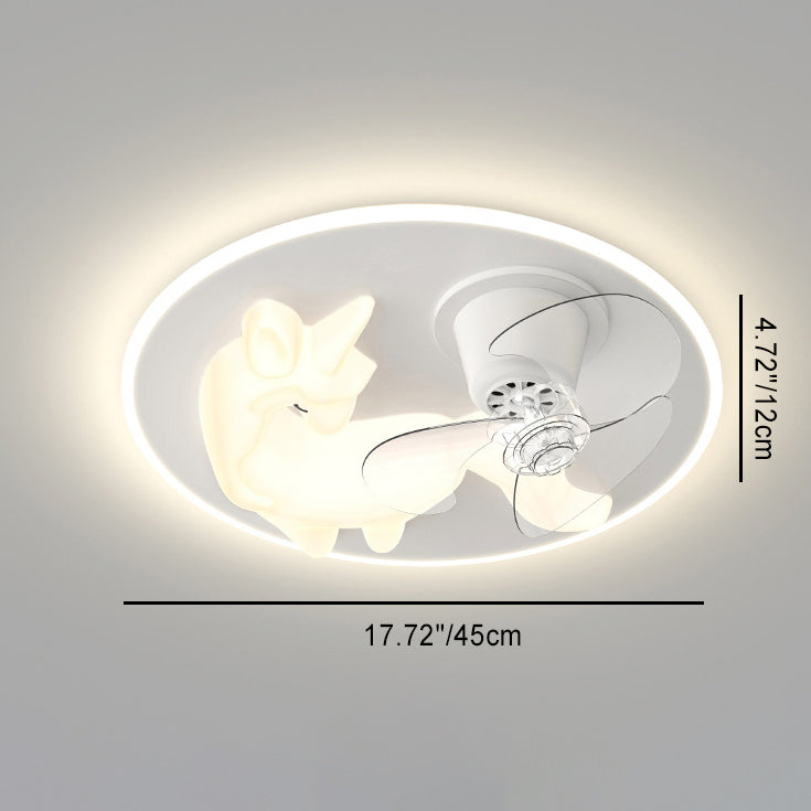 Modern Art Deco Iron PE Unicorn Shape Round LED Flush Mount Ceiling Light For Bedroom &amp; Living Room