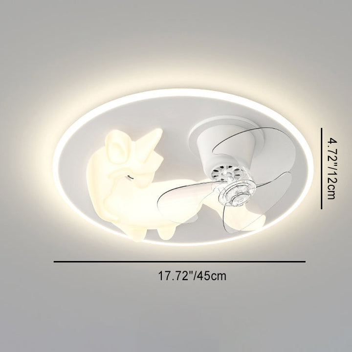 Modern Art Deco Iron PE Unicorn Shape Round LED Flush Mount Ceiling Light For Bedroom &amp; Living Room