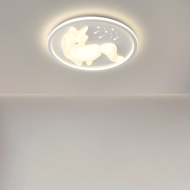 Modern Art Deco Iron PE Unicorn Shape Round LED Flush Mount Ceiling Light For Bedroom &amp; Living Room