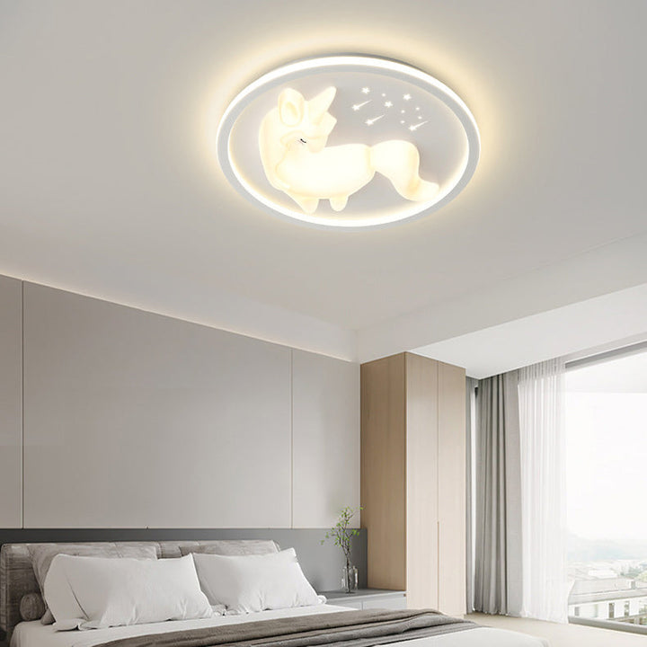 Modern Art Deco Iron PE Unicorn Shape Round LED Flush Mount Ceiling Light For Bedroom &amp; Living Room