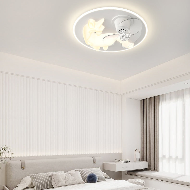 Modern Art Deco Iron PE Unicorn Shape Round LED Flush Mount Ceiling Light For Bedroom &amp; Living Room