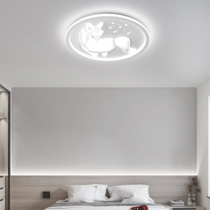 Modern Art Deco Iron PE Unicorn Shape Round LED Flush Mount Ceiling Light For Bedroom &amp; Living Room