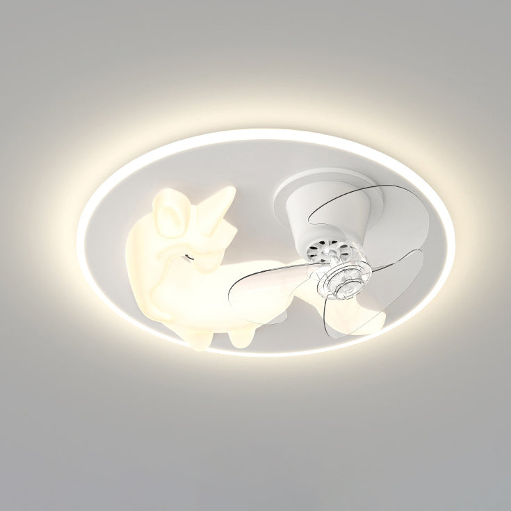 Modern Art Deco Iron PE Unicorn Shape Round LED Flush Mount Ceiling Light For Bedroom &amp; Living Room