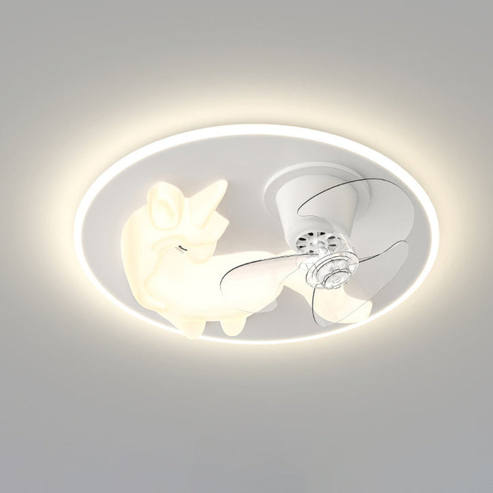 Modern Art Deco Iron PE Unicorn Shape Round LED Flush Mount Ceiling Light For Bedroom &amp; Living Room