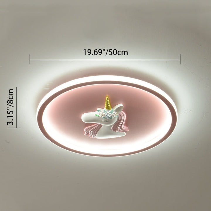Modern Art Deco Kids Acrylic Iron Unicorn Round LED Flush Mount Ceiling Light For Bedroom &amp; Living Room