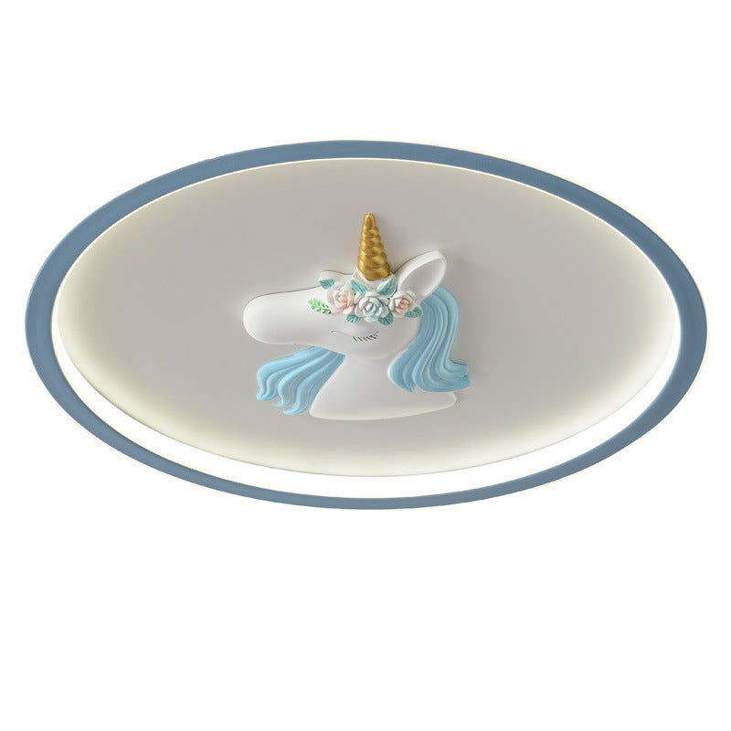 Modern Art Deco Kids Acrylic Iron Unicorn Round LED Flush Mount Ceiling Light For Bedroom &amp; Living Room