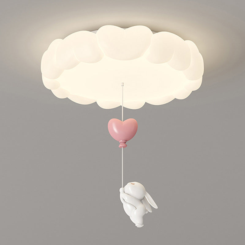 Modern Art Deco Kids Iron PE Heart-Shaped Round LED Flush Mount Ceiling Light For Bedroom